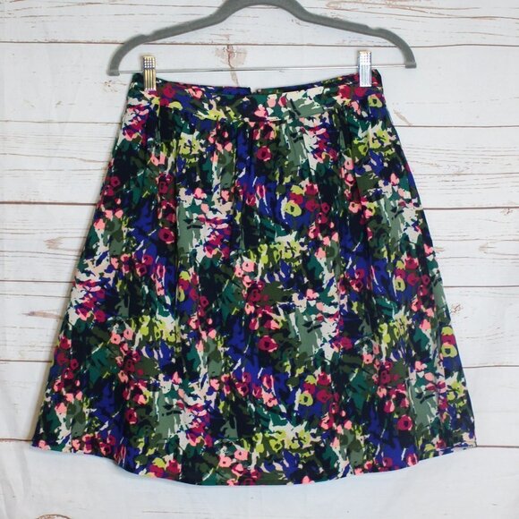J. Crew‎ Factory Floral Midi Skirt Size 2 Pockets Watercolor Colorful - Picture 1 of 7